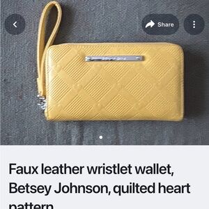 Betsey Johnson Yellow Quilted Heart Wristlet